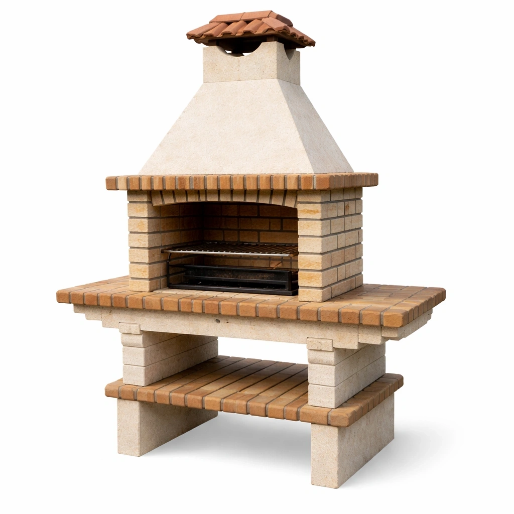 Barbecue da giardino in mattoni refrattari con camino-LUXEDREAMSPACE