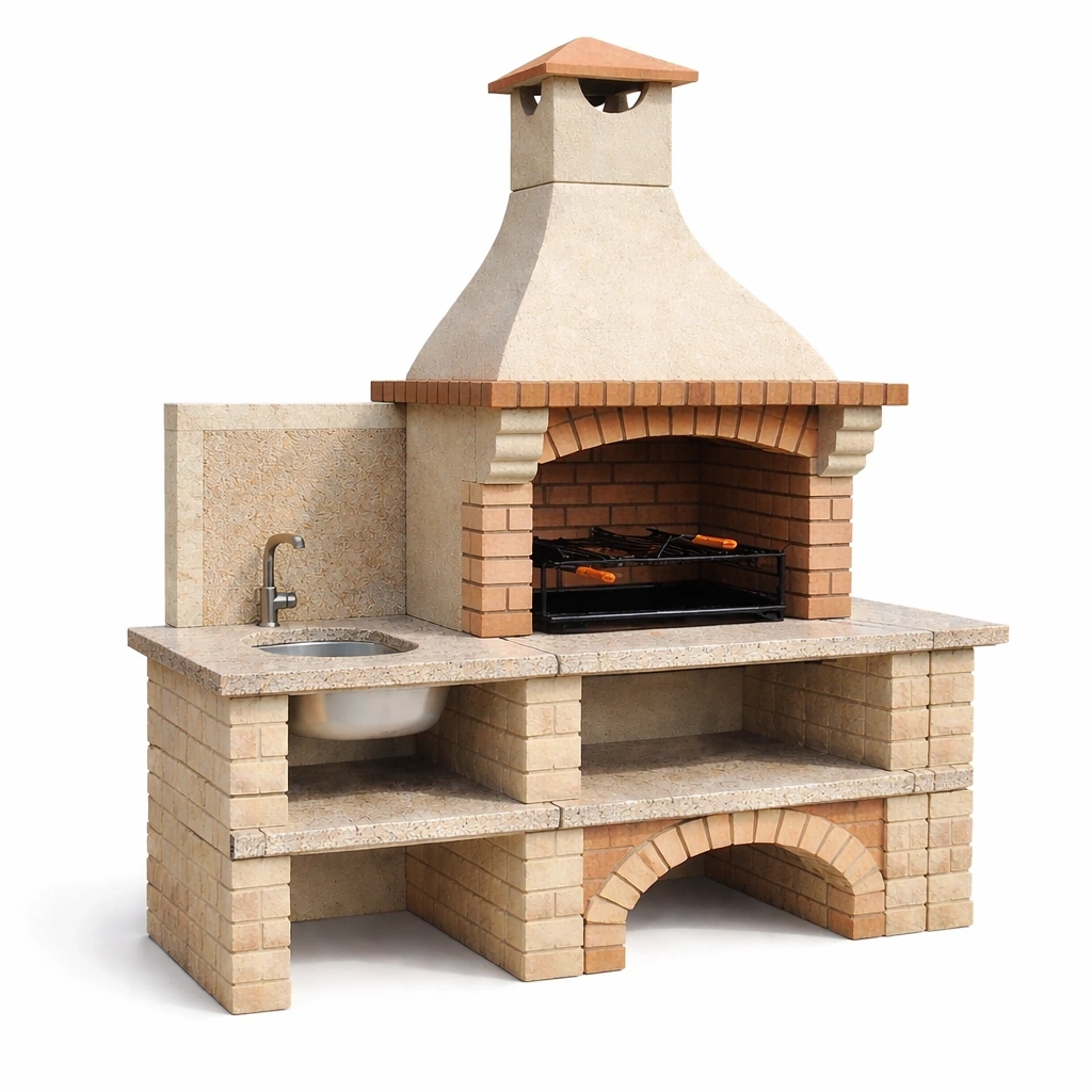 Barbecue da esterno in mattoni refrattari con lavabo-LUXEDREAMSPACE