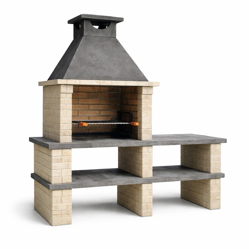 Barbecue in mattoni refrattari con finitura in cemento-LUXEDREAMSPACE