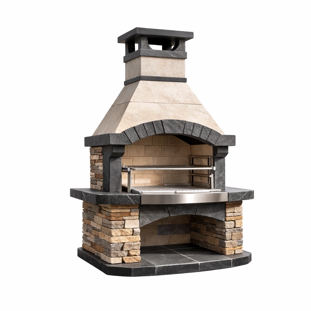 Barbecue da giardino in pietra e cemento grigio-LUXEDREAMSPACE