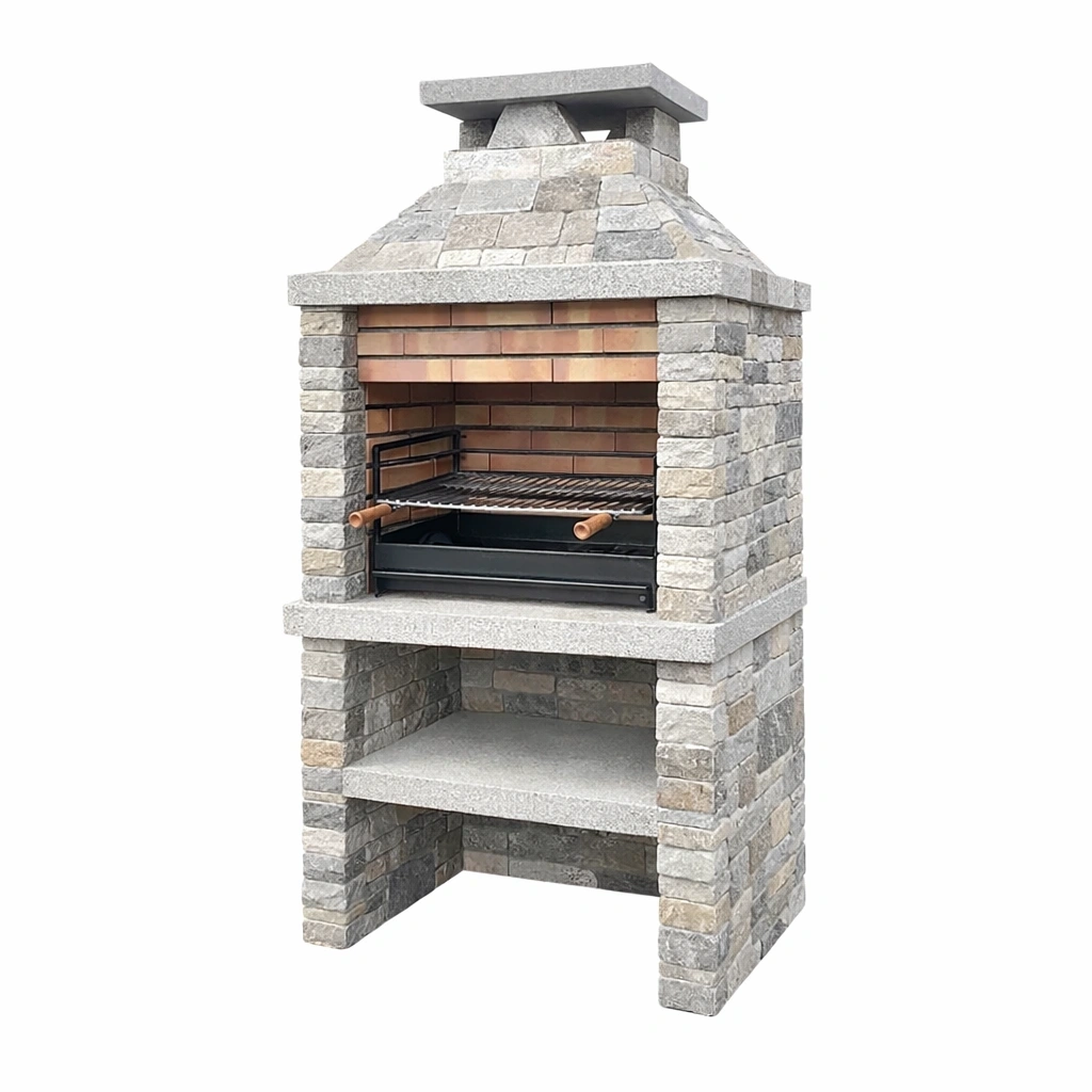 Barbecue da esterno in pietra e acciaio grigio-LUXEDREAMSPACE