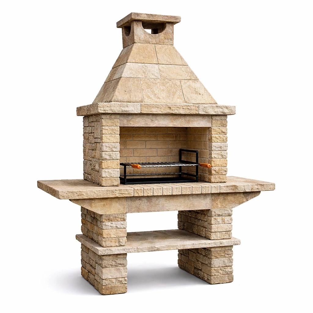 Barbecue in pietra per esterno beige 150x70x210 cm-LUXEDREAMSPACE