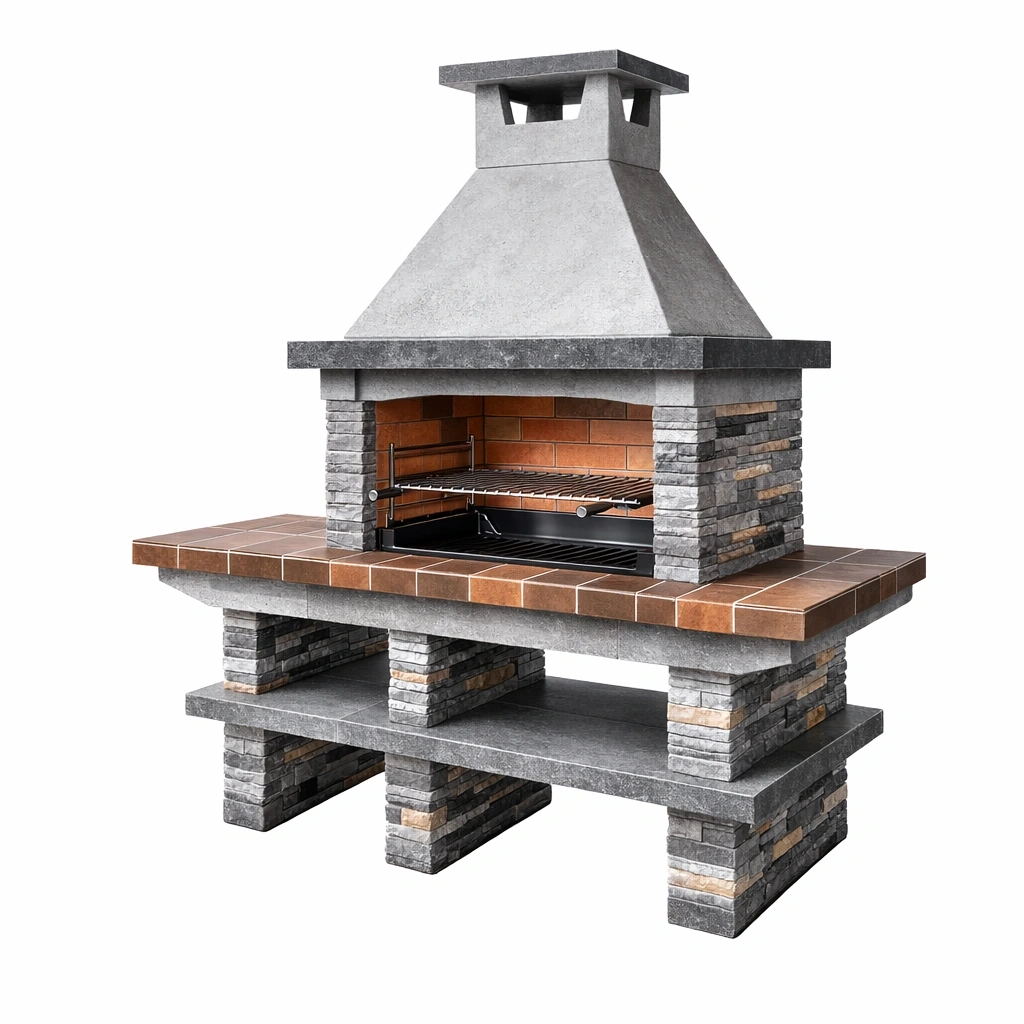 Barbecue da giardino in pietra naturale con mattoni refrattari-LUXEDREAMSPACE