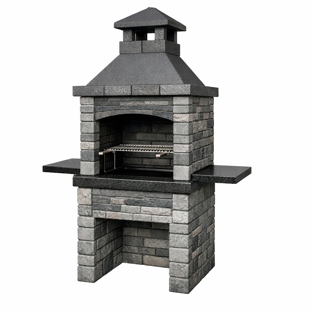 Barbecue da giardino in pietra con griglia in acciaio inossidabile grigio-LUXEDREAMSPACE