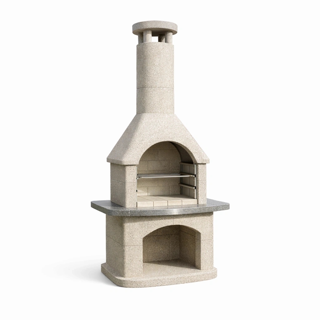 Barbecue da giardino in cemento con camino-LUXEDREAMSPACE