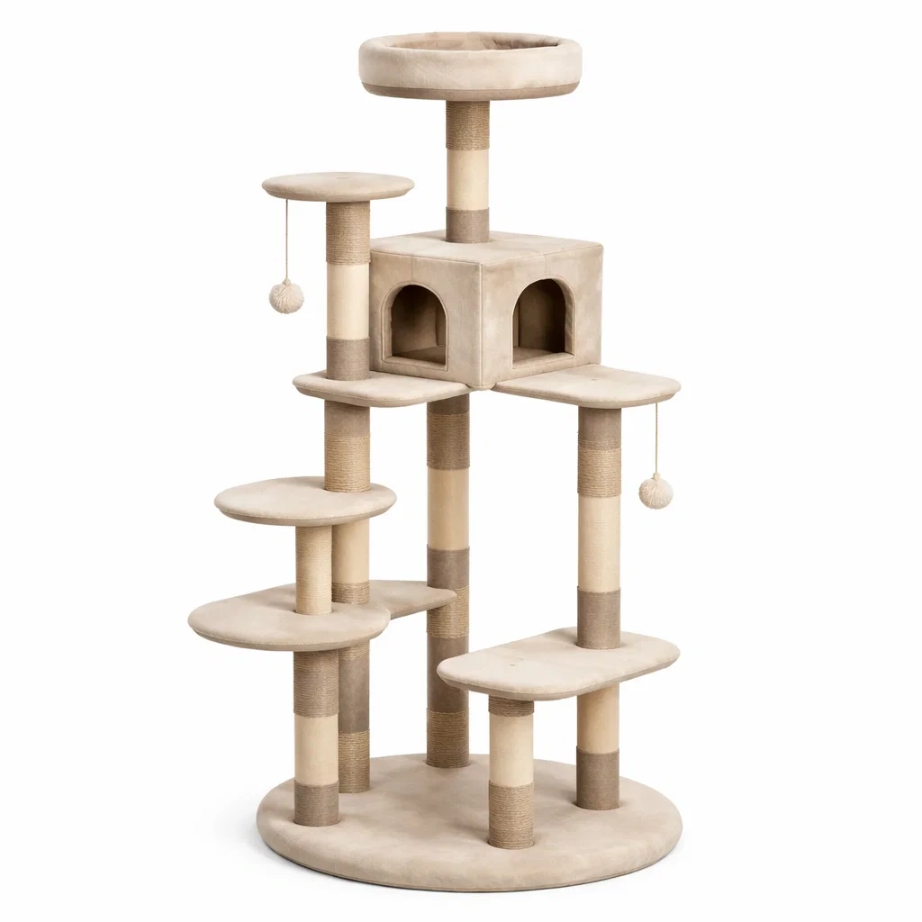 Tiragraffi in legno MDF con rivestimento in peluche e sisal beige-LUXEDREAMSPACE