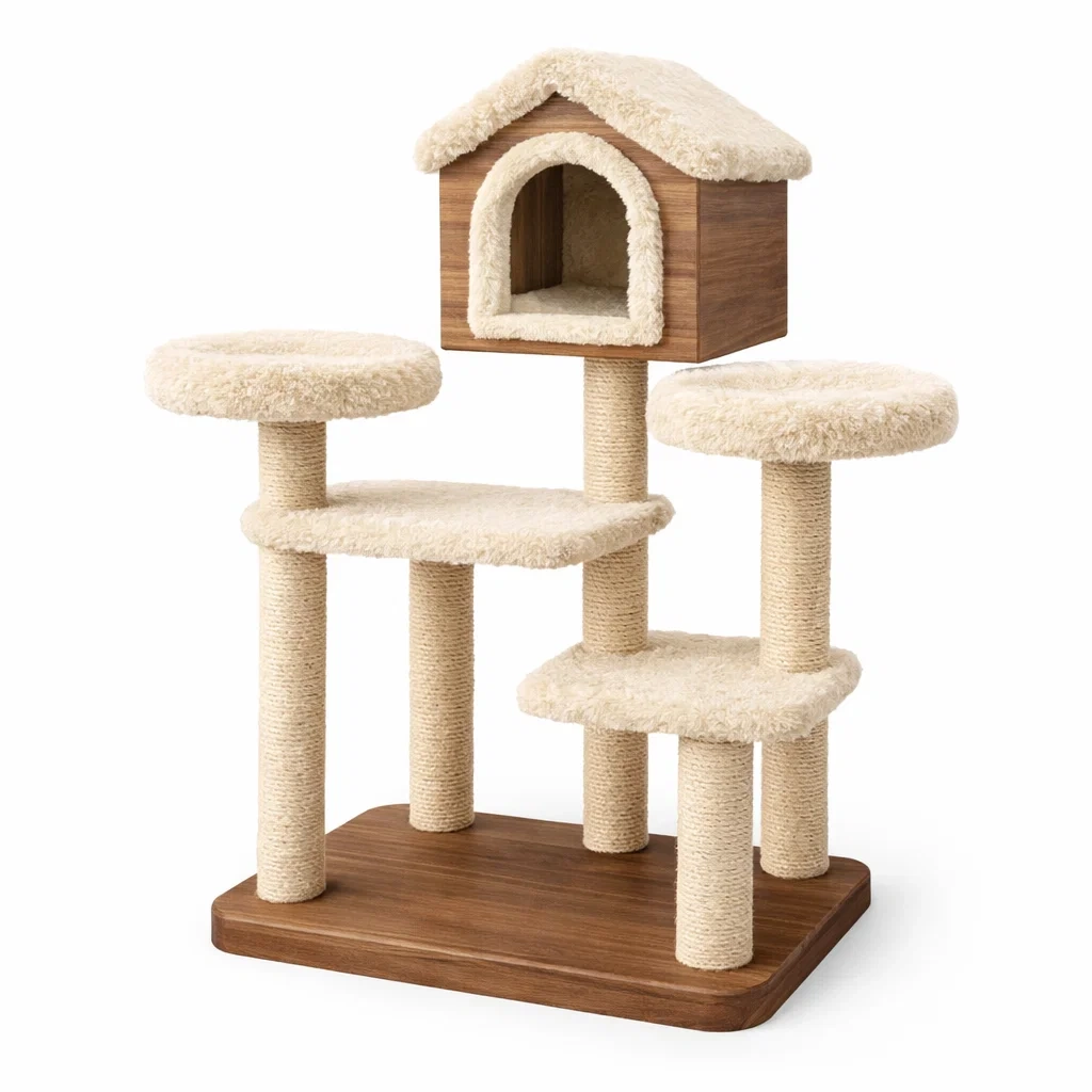 Tiragraffi in MDF e sisal con tessuto beige 60x40x80 cm-LUXEDREAMSPACE