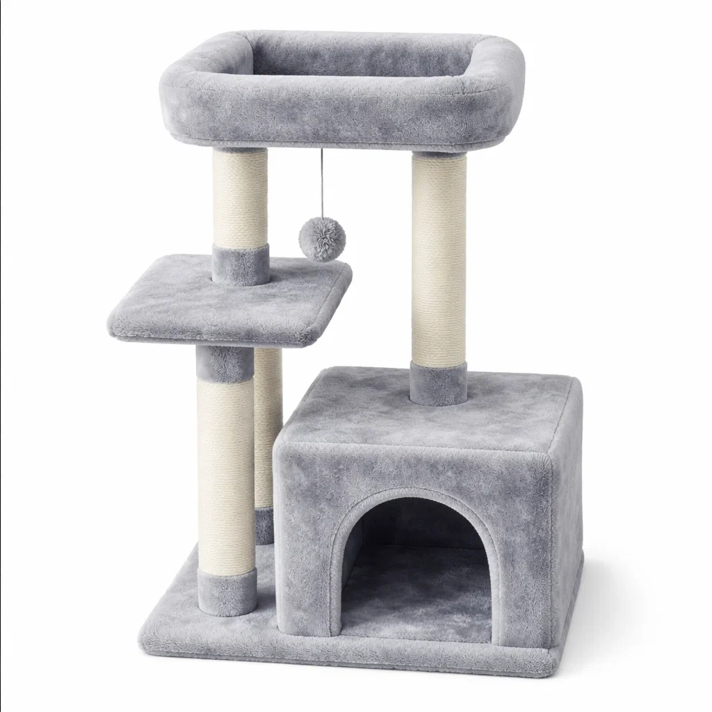 Tiragraffi per gatti in tessuto e sisal grigio 50x40x80 cm-LUXEDREAMSPACE