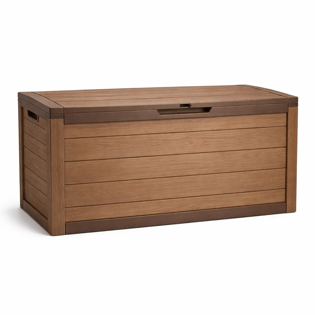 Contenitore in plastica effetto legno marrone-LUXEDREAMSPACE