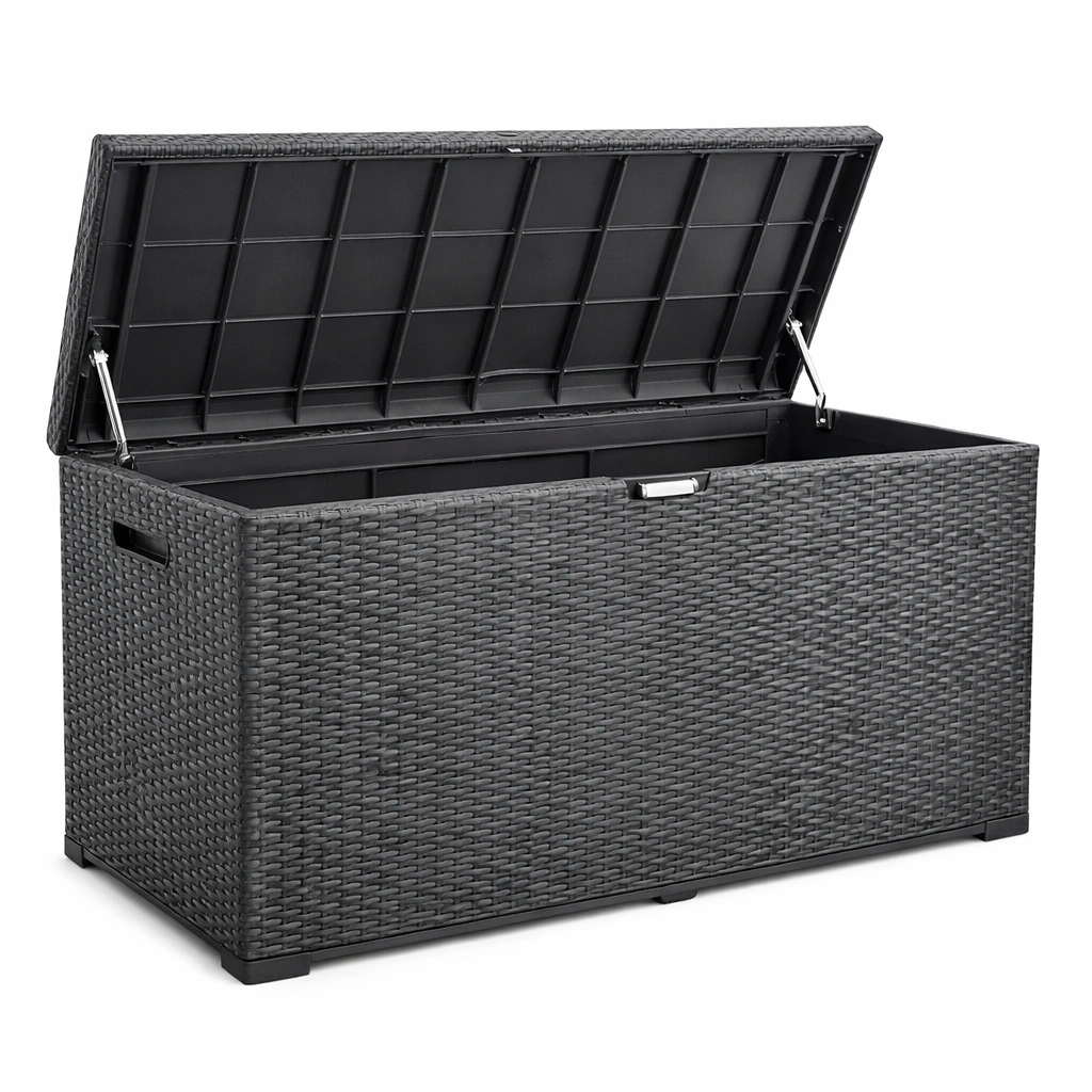 Contenitore in resina sintetica effetto rattan nero 120x46x57 cm-LUXEDREAMSPACE