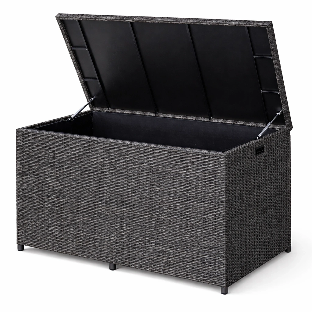 Contenitore in polyrattan nero con rivestimento impermeabile-LUXEDREAMSPACE