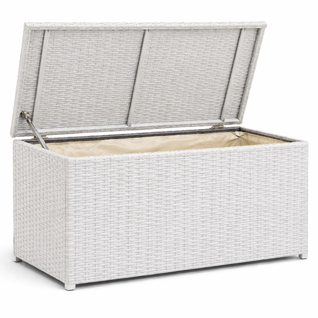 Contenitore in rattan sintetico bianco con interno in poliestere-LUXEDREAMSPACE