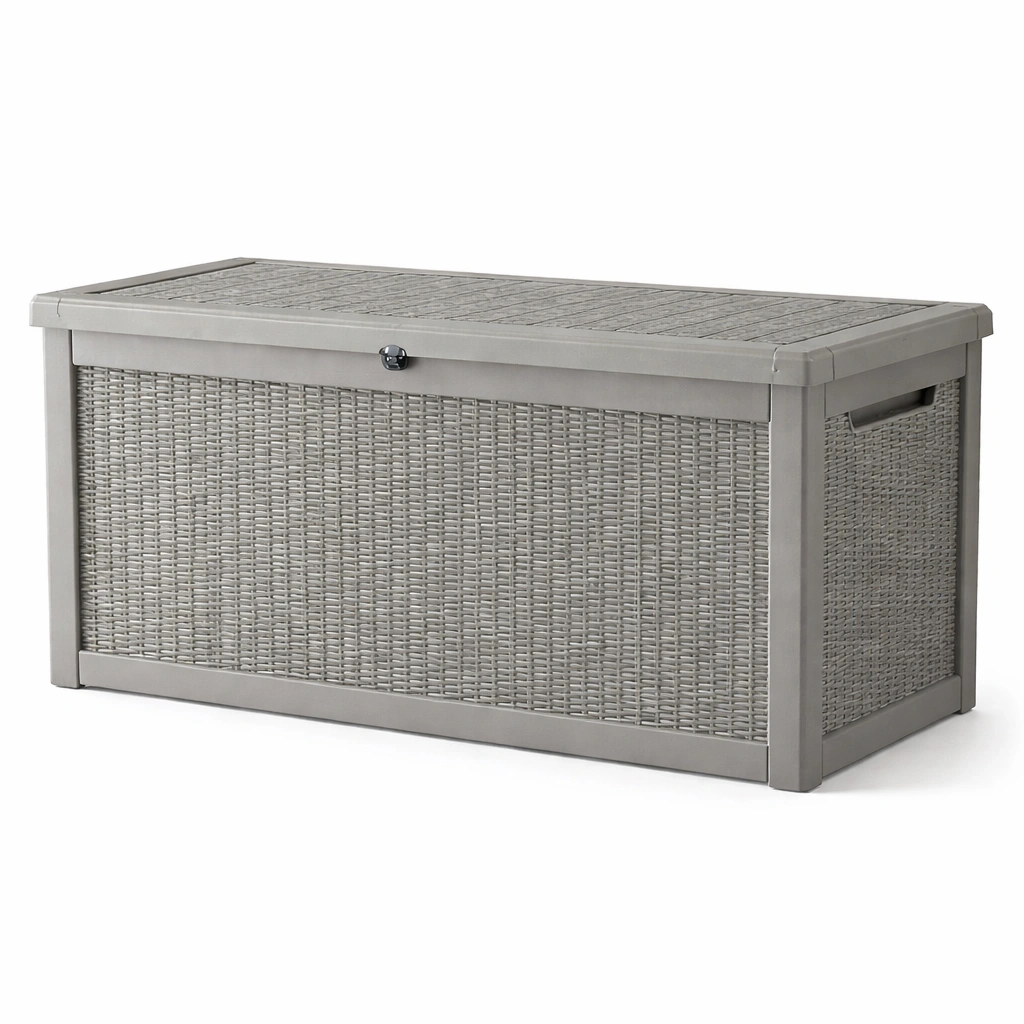 Contenitore da esterno in plastica intrecciata grigio-LUXEDREAMSPACE