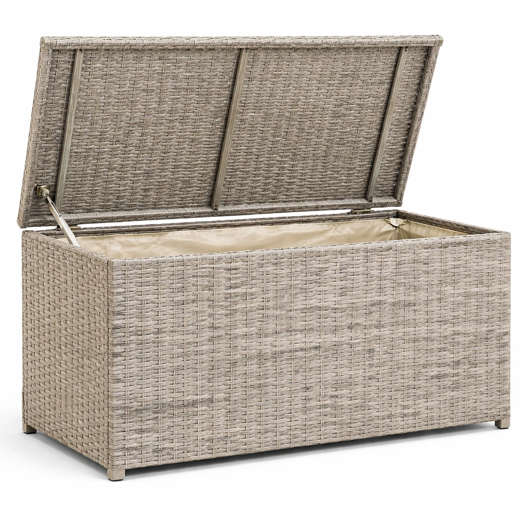 Contenitore in rattan sintetico grigio con fodera in poliestere-LUXEDREAMSPACE