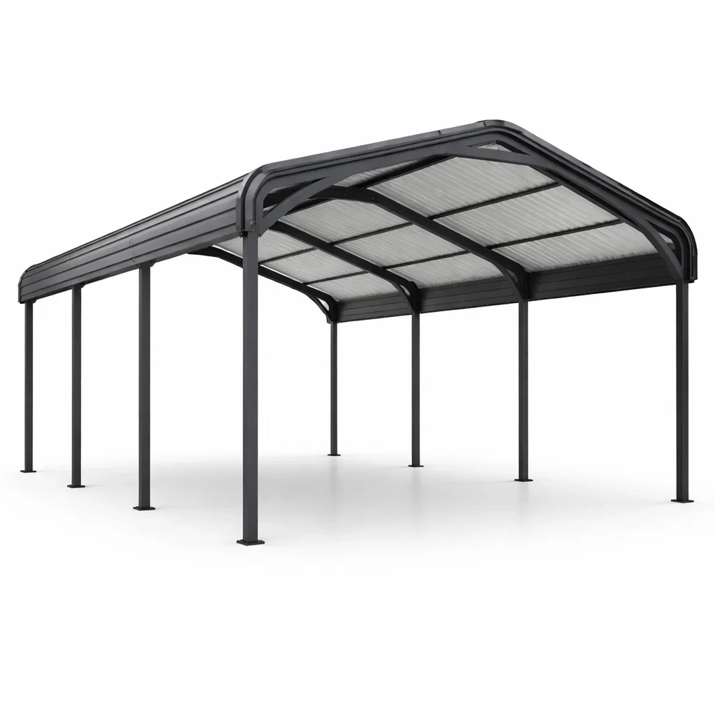 Carport per auto in metallo con pannelli in policarbonato-LUXEDREAMSPACE