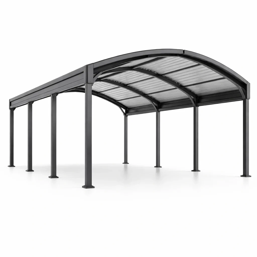 Carport autoportante in alluminio e policarbonato nero-LUXEDREAMSPACE