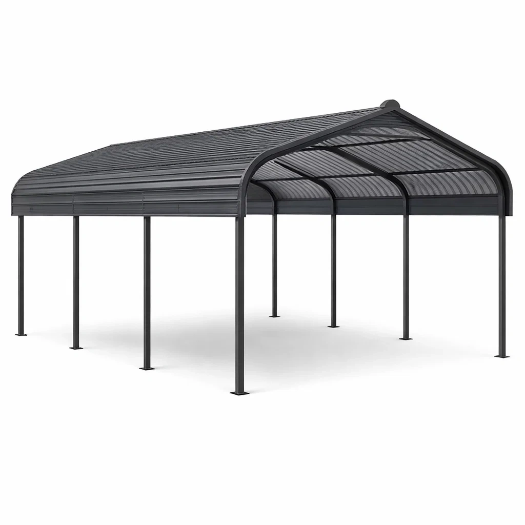 Carport in metallo con pannelli in policarbonato grigio-LUXEDREAMSPACE