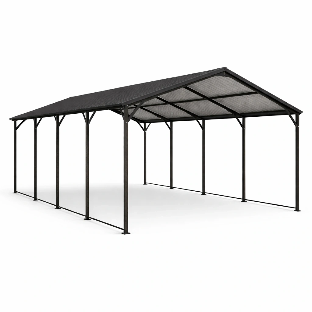 Carport in acciaio con tetto in policarbonato-LUXEDREAMSPACE