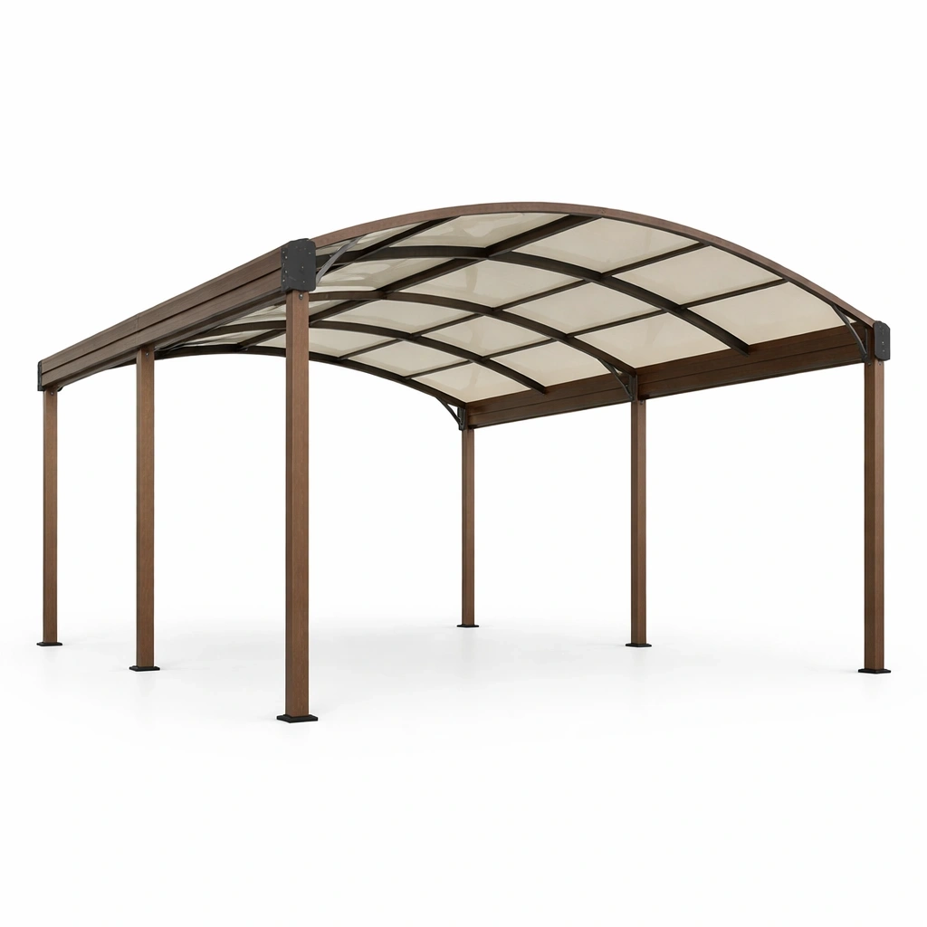 Carport da giardino in acciaio e policarbonato trasparente 480x300x220 cm marrone-LUXEDREAMSPACE