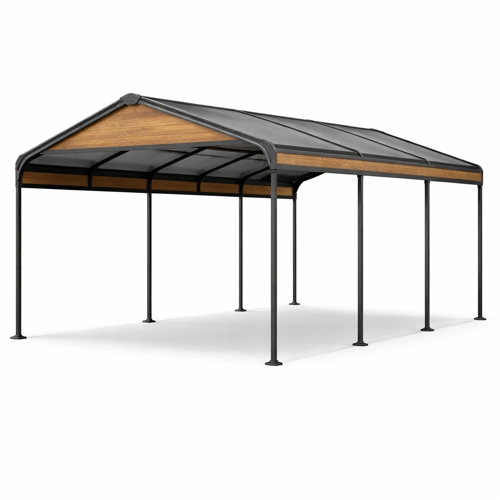Carport autoportante in alluminio e policarbonato trasparente 600x300x220 cm-LUXEDREAMSPACE