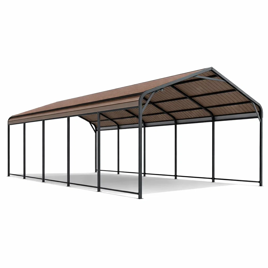 Carport per auto in acciaio e policarbonato marrone-LUXEDREAMSPACE
