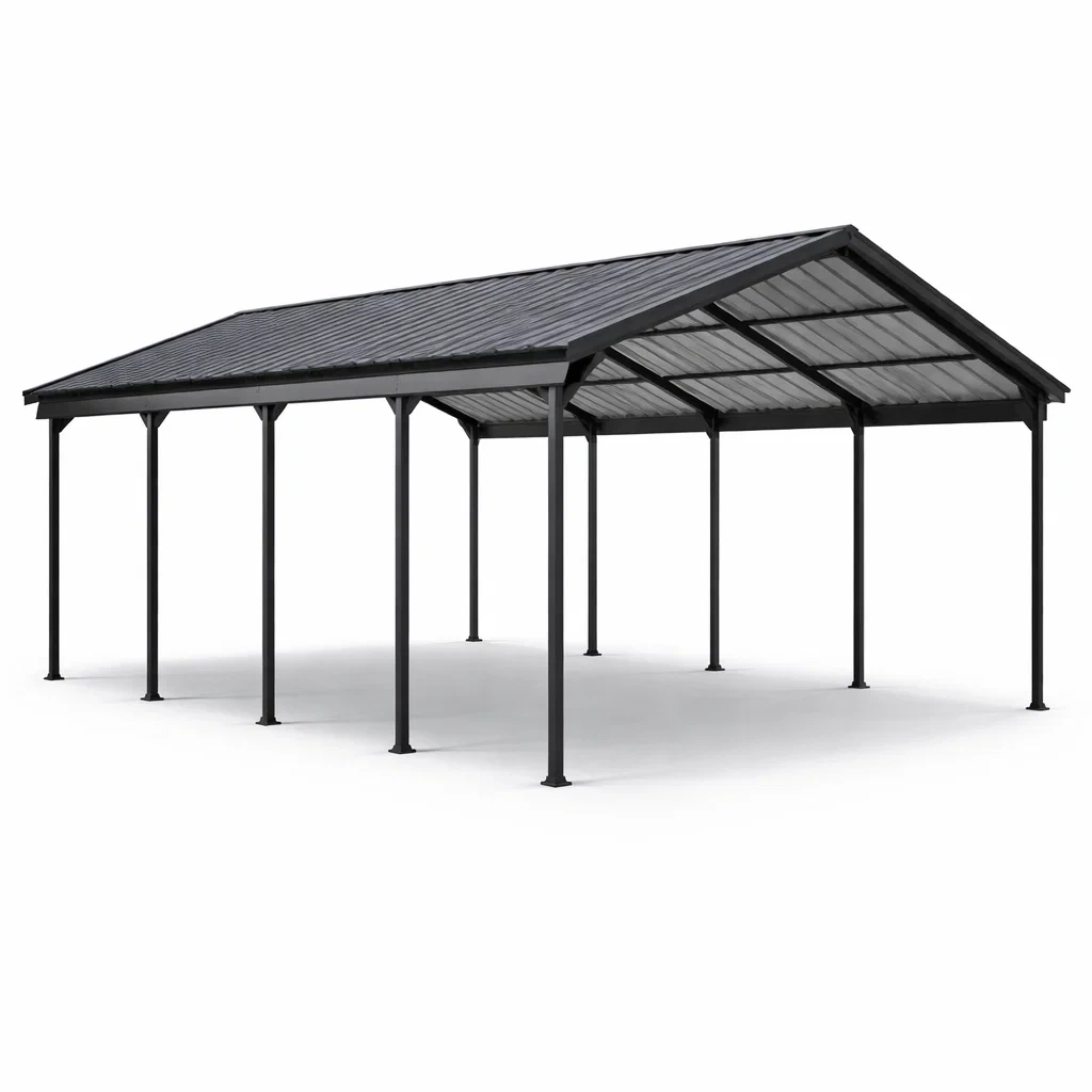 Carport in acciaio zincato con lamiera 800x400x300 cm grigio-LUXEDREAMSPACE