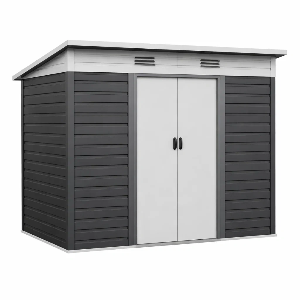 Casetta da giardino in acciaio e polipropilene grigio e bianco 213x127x185 cm-LUXEDREAMSPACE