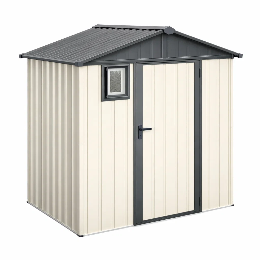 Casetta da giardino in acciaio con finestra 213x130x173 cm bianco grigio-LUXEDREAMSPACE