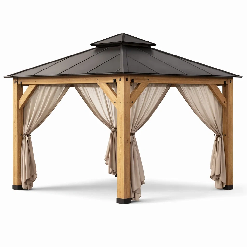 Gazebo da giardino in legno di cedro e acciaio zincato 300x300x280 cm-LUXEDREAMSPACE