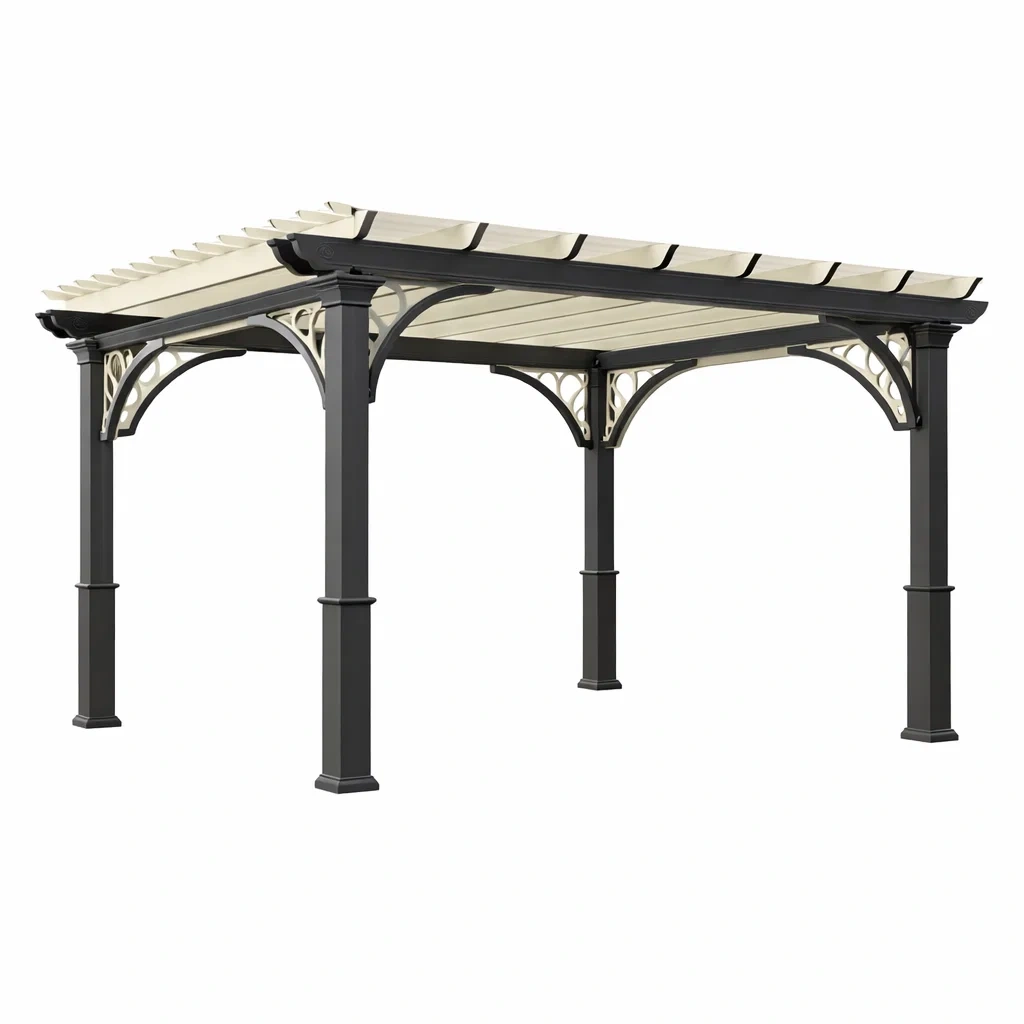 Pergola in alluminio con copertura in tessuto beige-LUXEDREAMSPACE