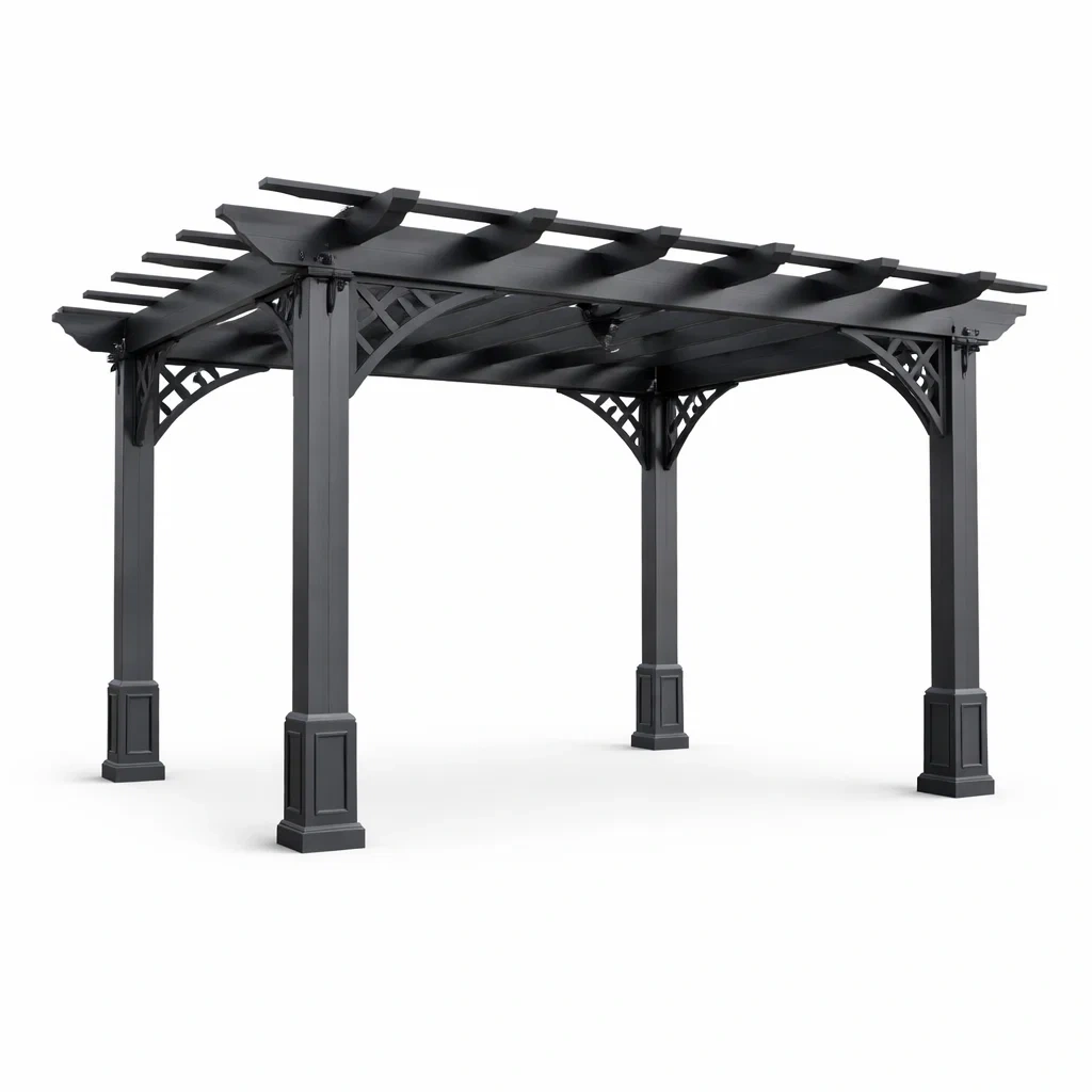 Pergola da giardino in alluminio verniciato nero-LUXEDREAMSPACE