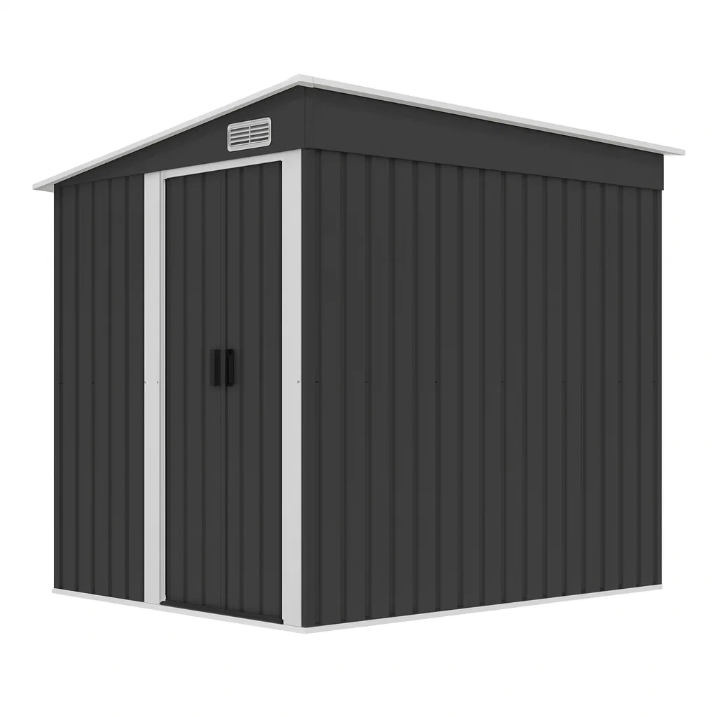 Capanno da Giardino in Acciaio Zincato Grigio 213x127x185 cm-ELEGANTHOMEOASIS