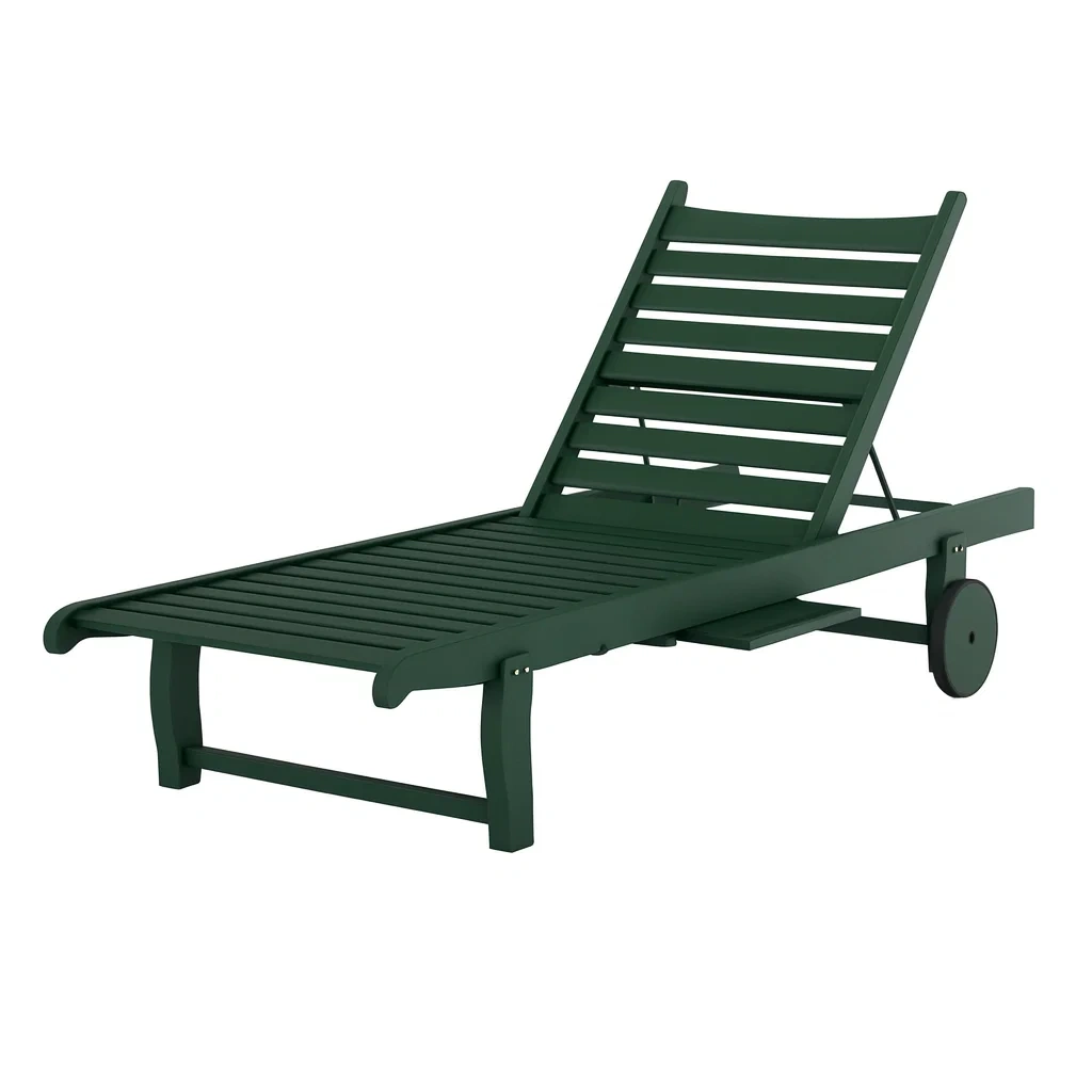 Lettino Prendisole in Legno Massello Verde Scuro con Ruote-ELEGANTHOMEOASIS