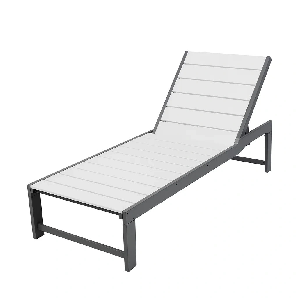 Lettino Prendisole in Alluminio e Legno Composito Bianco e Grigio-ELEGANTHOMEOASIS