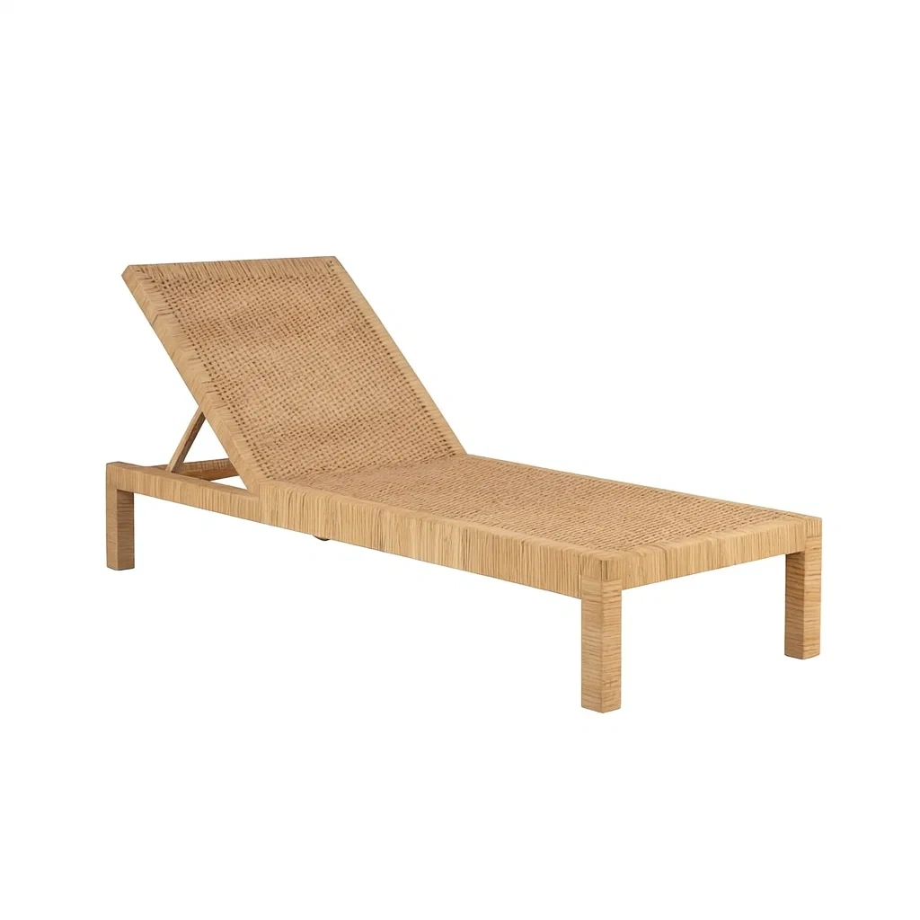 Lettino Prendisole in Rattan Sintetico e Metallo Beige-ELEGANTHOMEOASIS