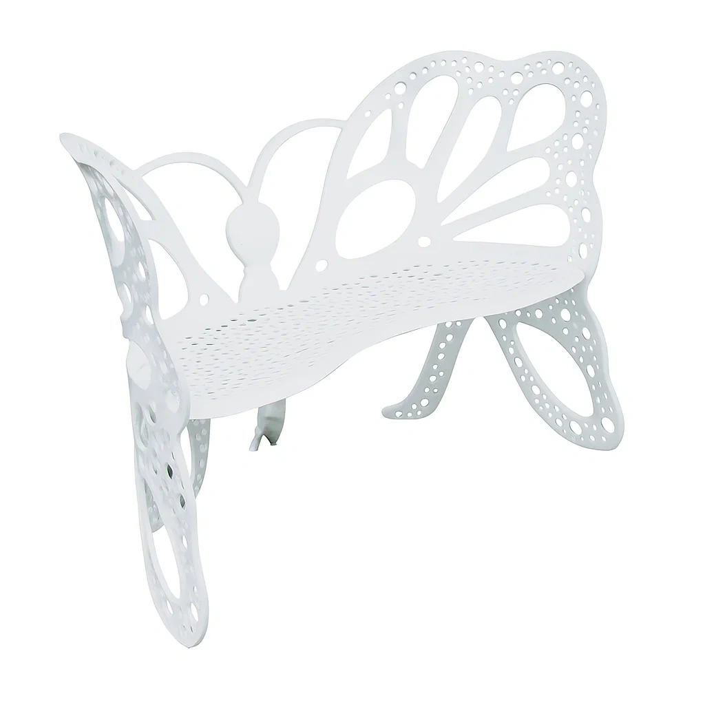 Panchina da Giardino in Metallo a Forma di Farfalla Bianco-ELEGANTHOMEOASIS