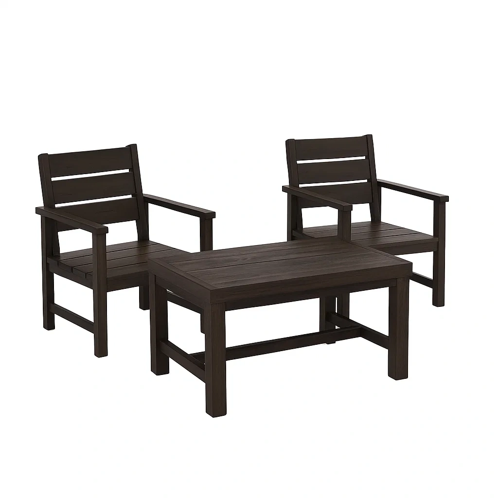 Set da Giardino in Legno con 2 Poltrone e Tavolino Marrone-ELEGANTHOMEOASIS