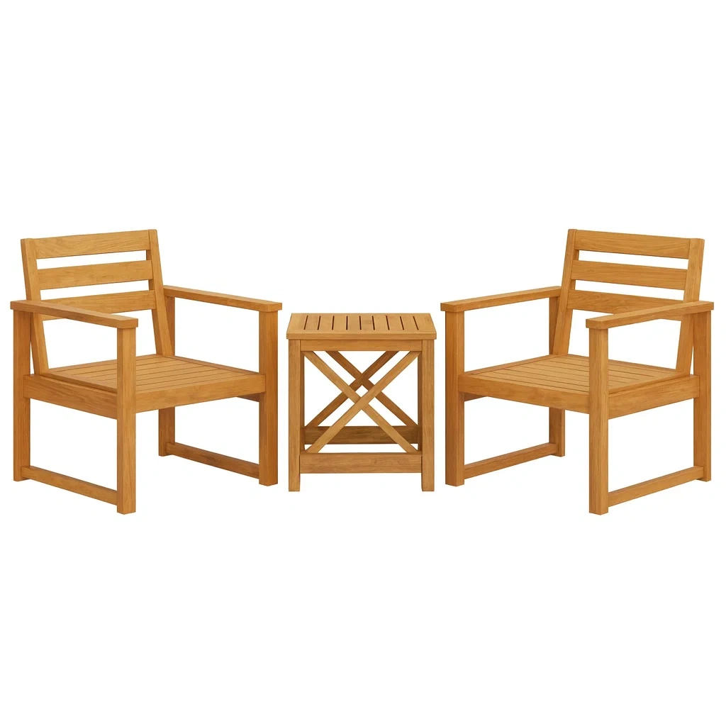 Set di Mobili da Giardino in Legno di Acacia con 2 Sedie e Tavolino-ELEGANTHOMEOASIS