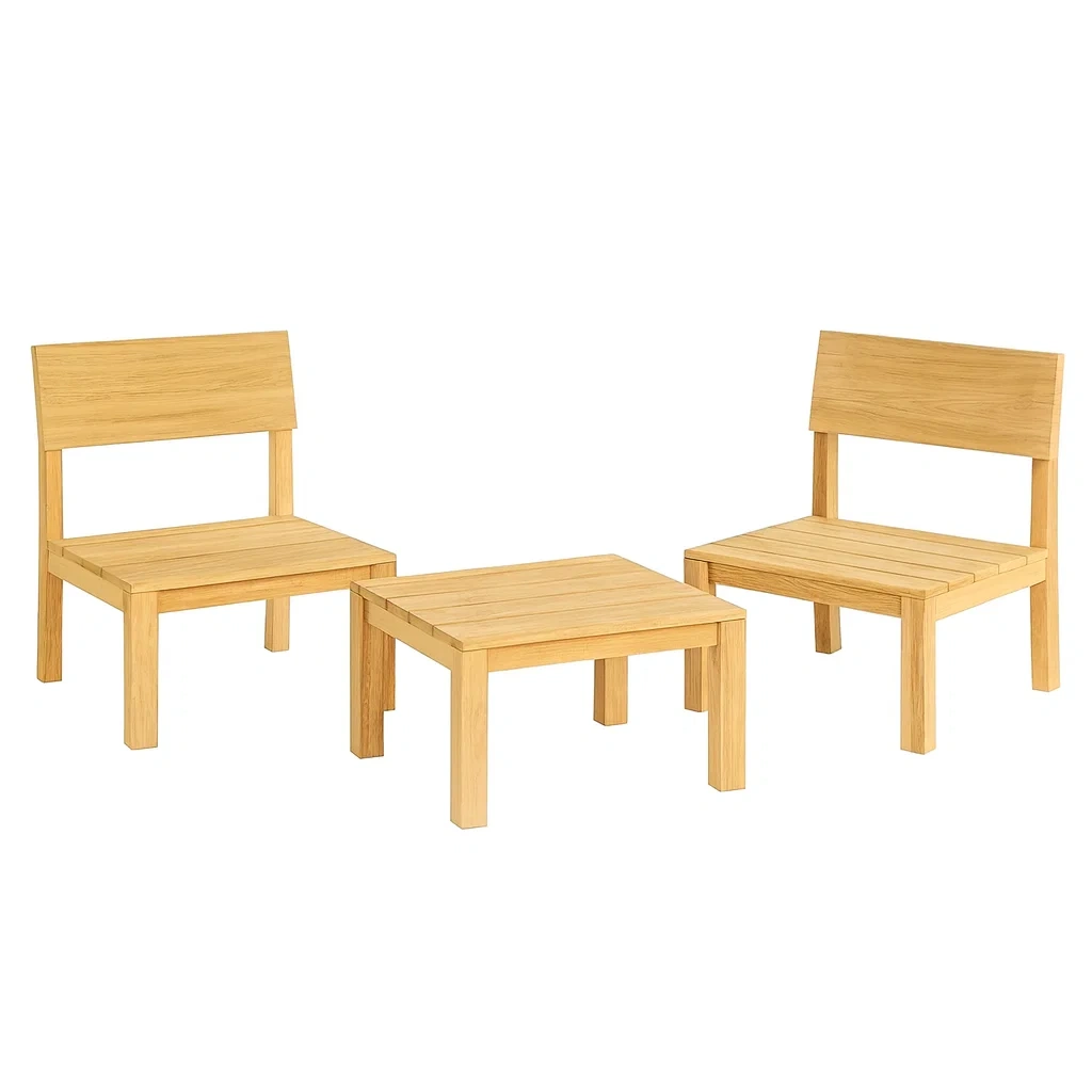 Set di sedie e tavolino in legno di teak per esterni-ELEGANTHOMEOASIS