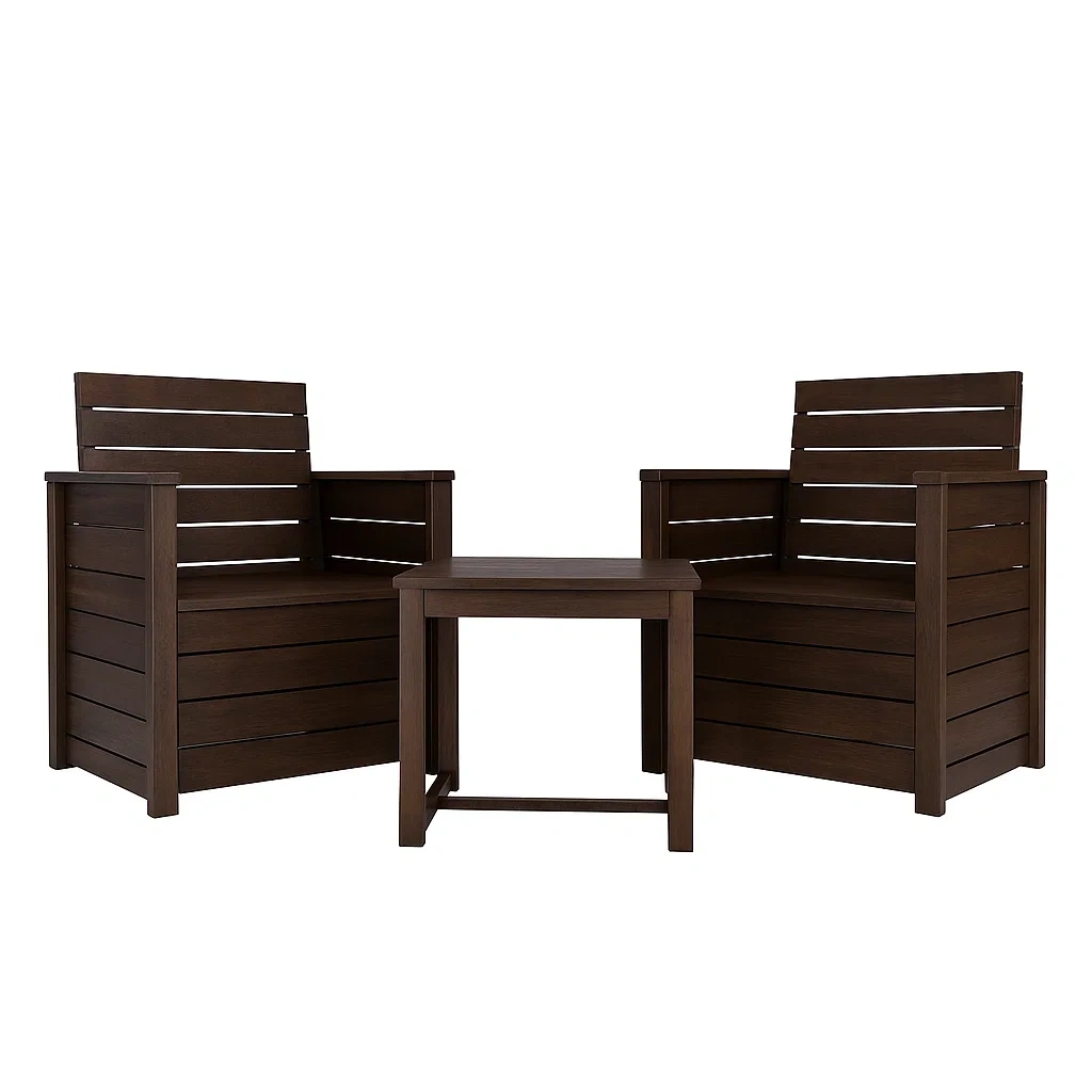 Set Sedia e Tavolo in Legno Massello Marrone-ELEGANTHOMEOASIS