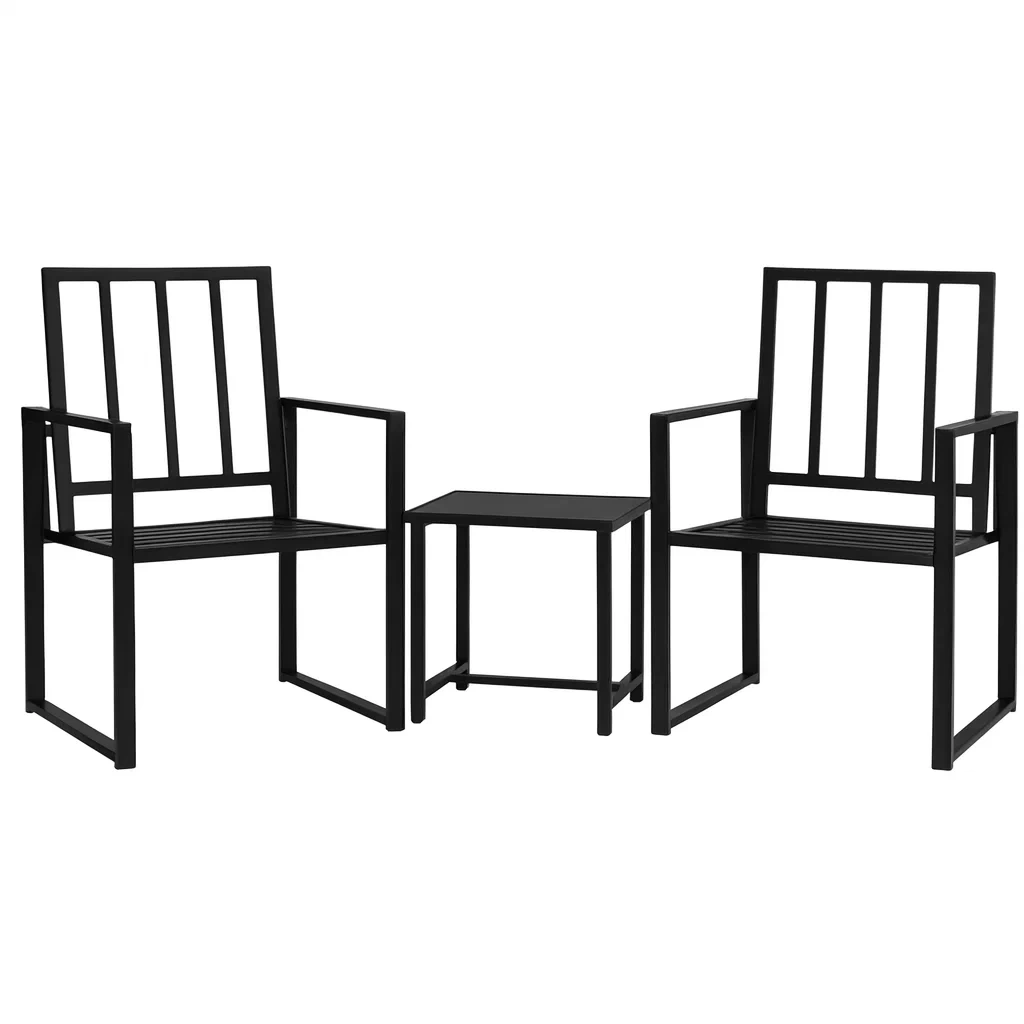 Set Mobili da Giardino 2 Sedie e Tavolino in Metallo Nero-ELEGANTHOMEOASIS