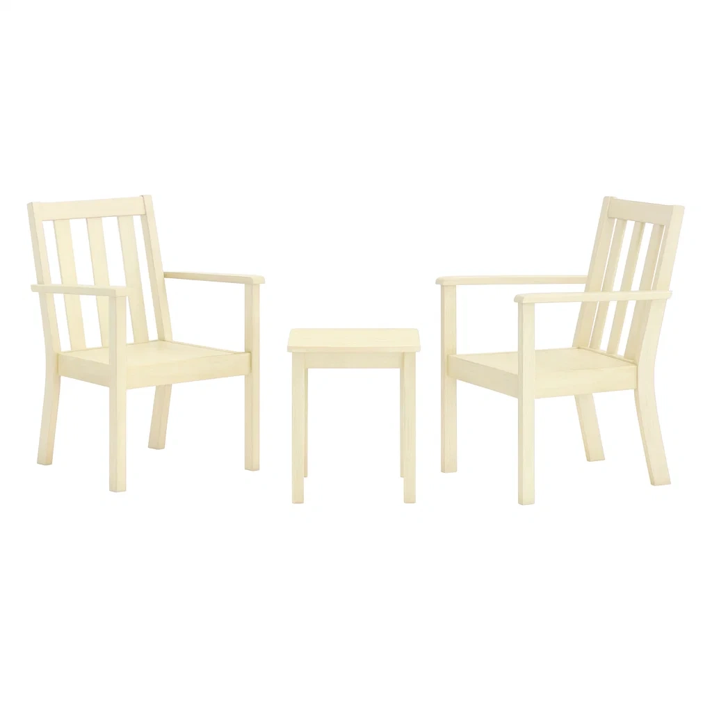 Set da Giardino 2 Sedie e Tavolino in Legno di Pino Bianco-ELEGANTHOMEOASIS