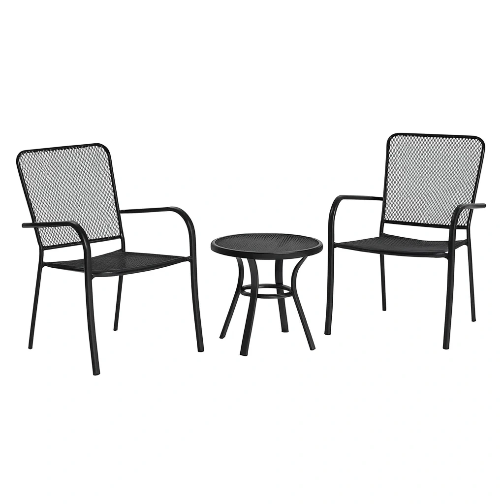 Set da Giardino Tavolino Rotondo e 2 Sedie in Acciaio Nero-ELEGANTHOMEOASIS