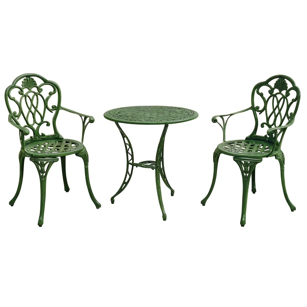 Set da Giardino in Alluminio Fuso Verde con Tavolo e 2 Sedie-ELEGANTHOMEOASIS