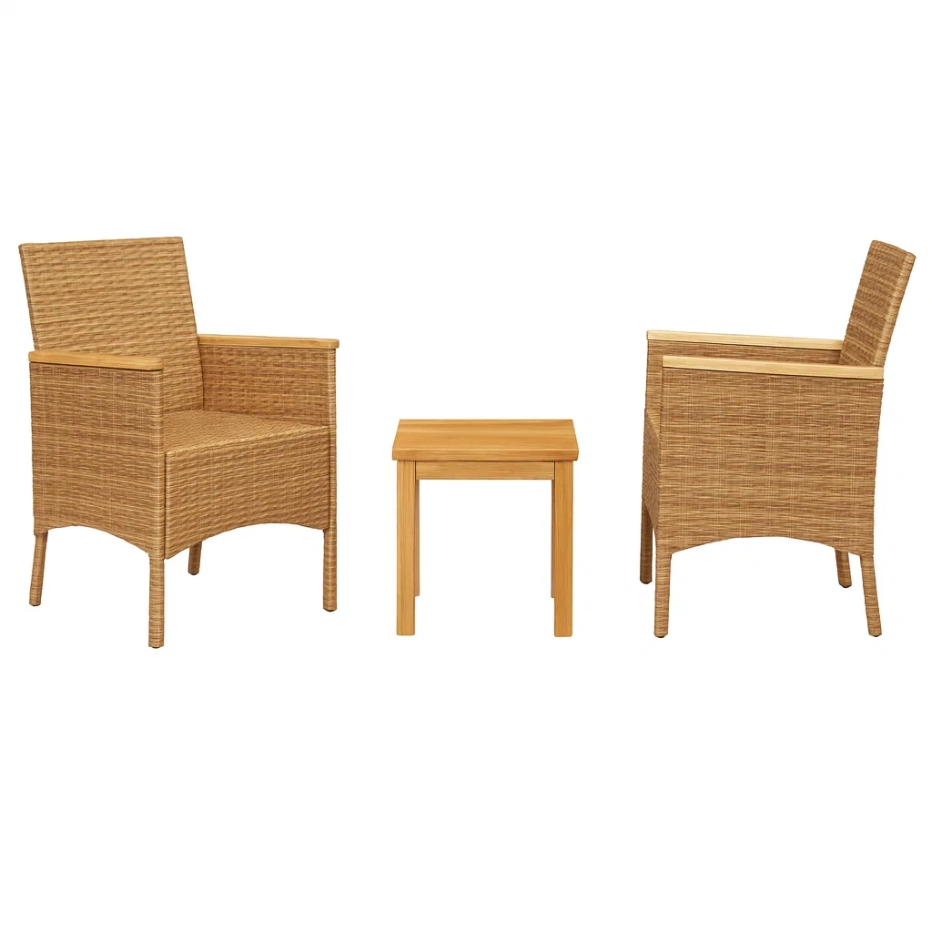 Set da Giardino in Rattan e Legno con Due Sedie e Tavolino-ELEGANTHOMEOASIS