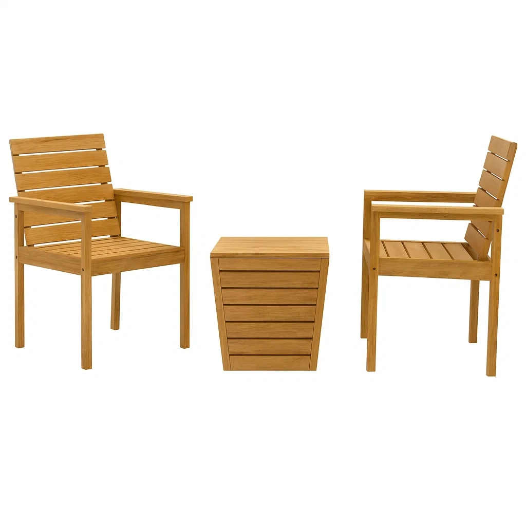 Set in Legno Massello di Acacia con 2 Sedie e Tavolino-ELEGANTHOMEOASIS