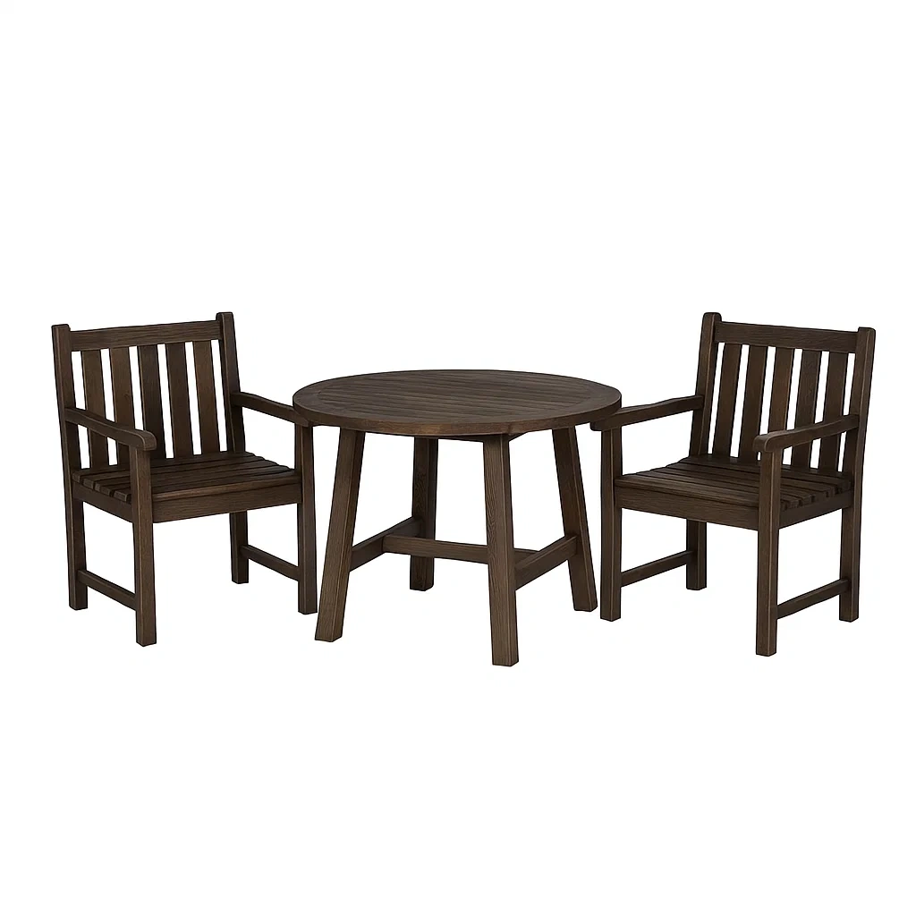 Set da Giardino in Legno Massello con Tavolo Rotondo e 2 Sedie-ELEGANTHOMEOASIS