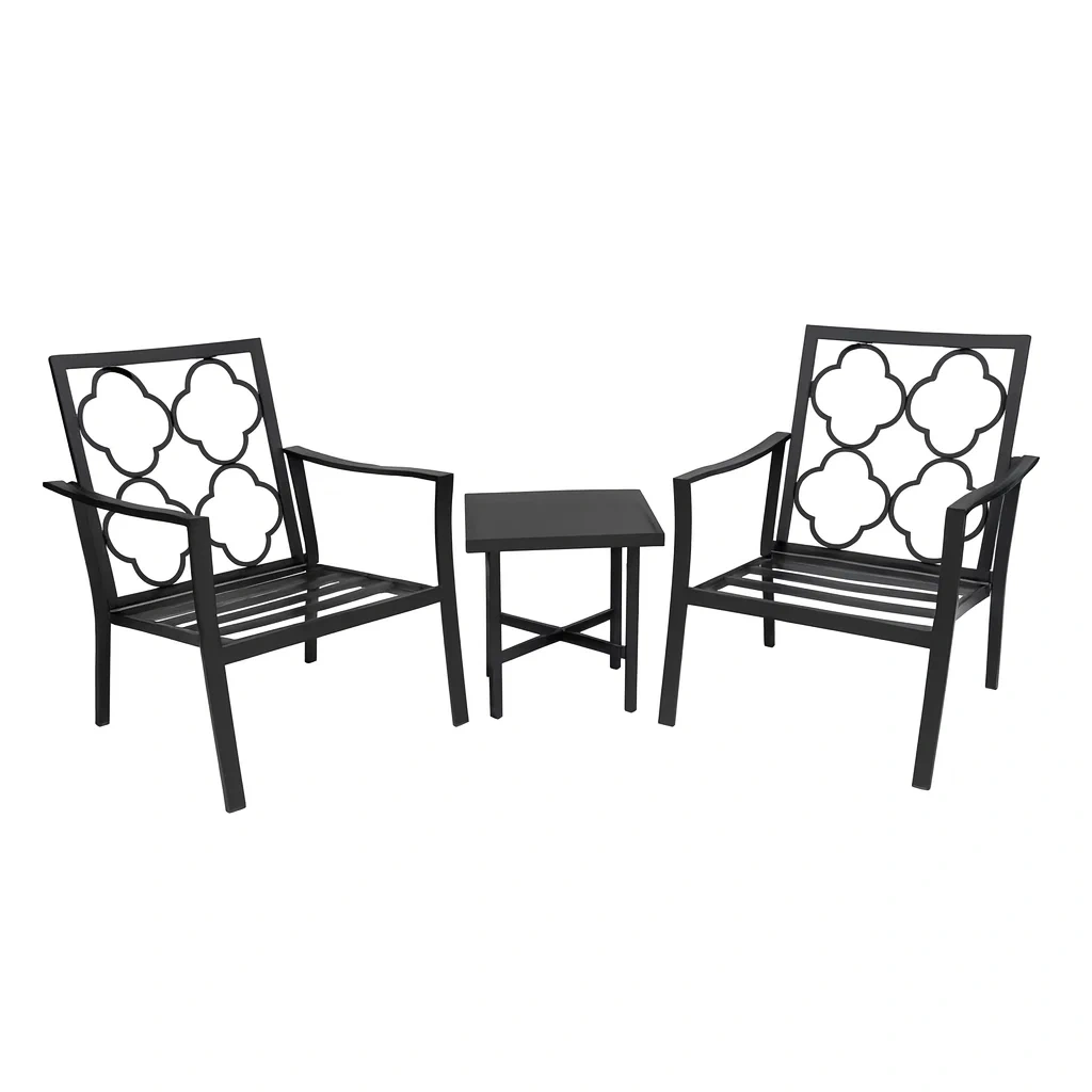 Set da Giardino in Metallo Nero con 2 Sedie e Tavolino-ELEGANTHOMEOASIS