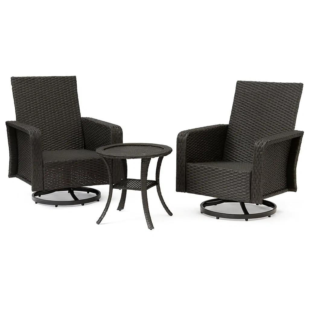 Set Mobili da Giardino in Rattan con 2 Poltrone Girevoli e Tavolino Rotondo-ELEGANTHOMEOASIS