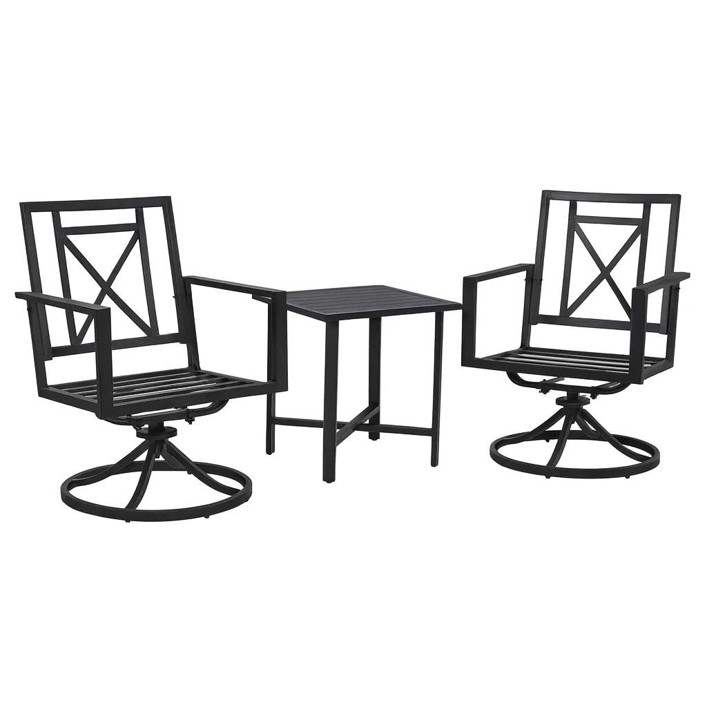 Set 3 Pezzi in Acciaio Nero con Sedie Girevoli-ELEGANTHOMEOASIS